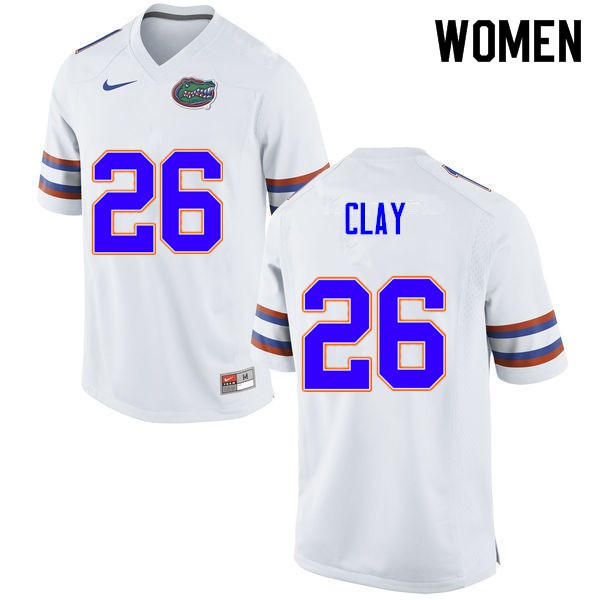 Women #26 Robert Clay Florida Gators College Football Jersey White
